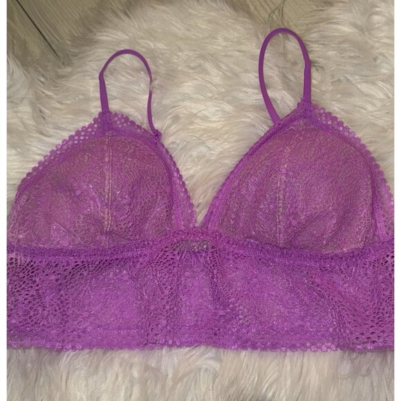 Victorias Secret Lace Triangle Cup Longline Bralette WF Womens L Large Purple - Picture 3 of 5